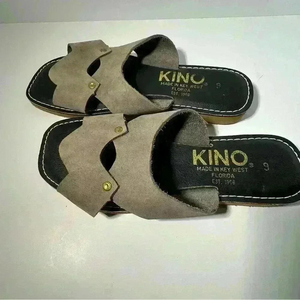 KINO Sandals Gray Leather Suede Slip On Handmade Key West Florida Women’s Size 9 - Picture 4 of 9